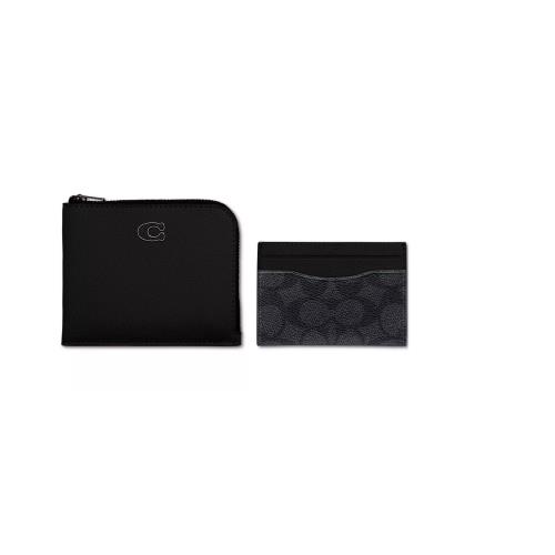 Coach Crossgrain Leather L-zip Wallet Card Case Black