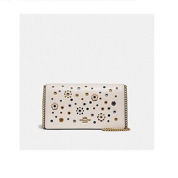 Coach Callie Foldover Chain Clutch Scattered Rivets Tea Rose Brass Chalk