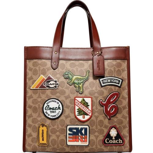 Coach Field Signature Canvas Patches Tote in Tan Rust