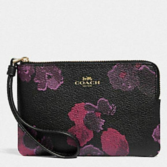 Coach Halftone Floral Wristlet Im/black Wine