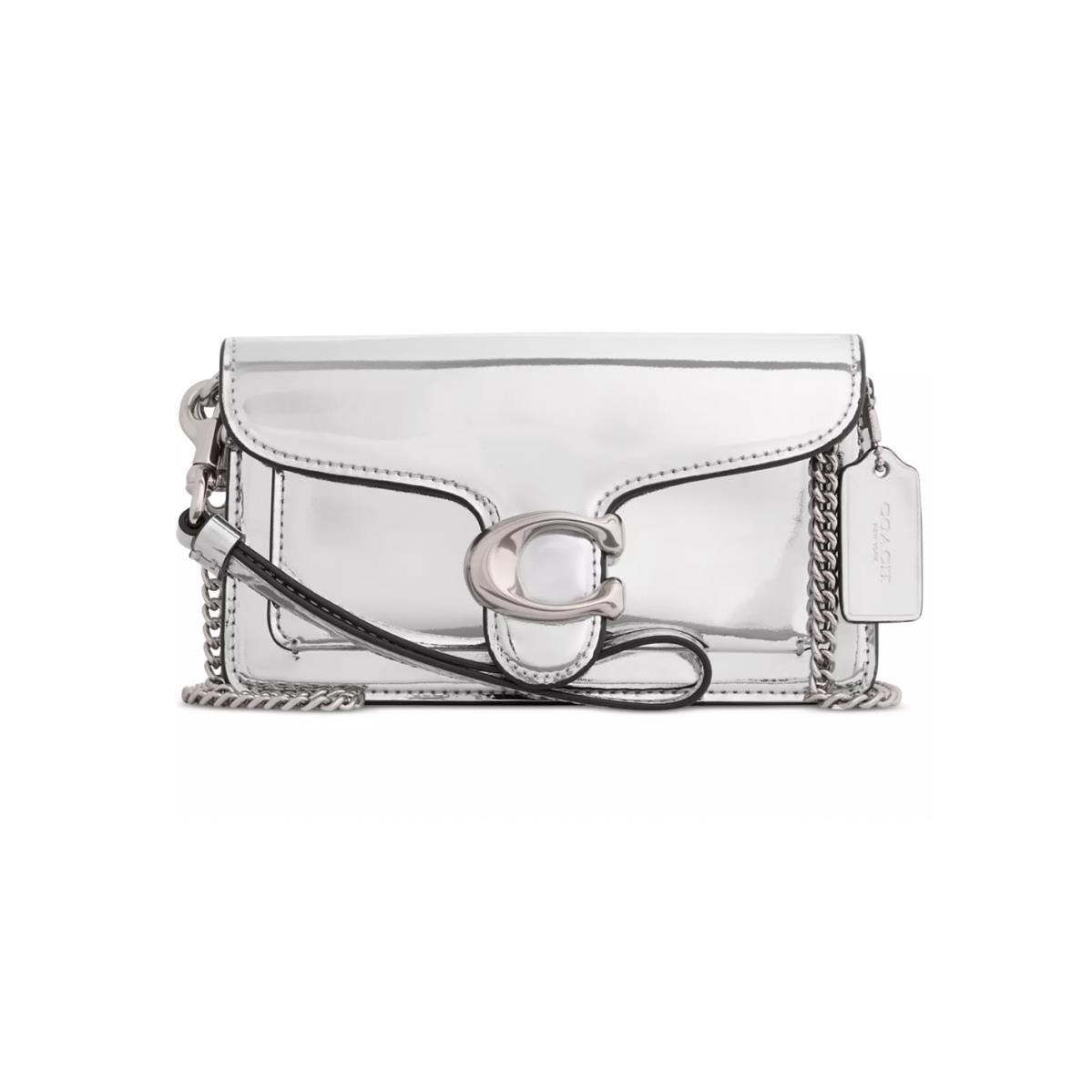 Coach Tabby Metallic Leather Crossbody Wristlet Silver