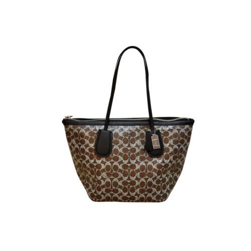 Coach Taxi Zip Top Tote IN Signature Coated Canvas 33504 Ak/brown