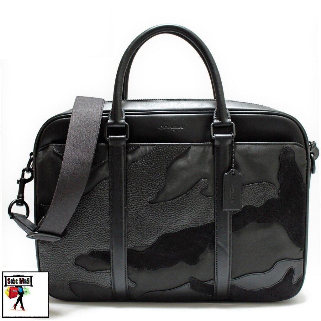 Coach Men`s Perry Matte Black/black Leather Slim Briefcase F11635