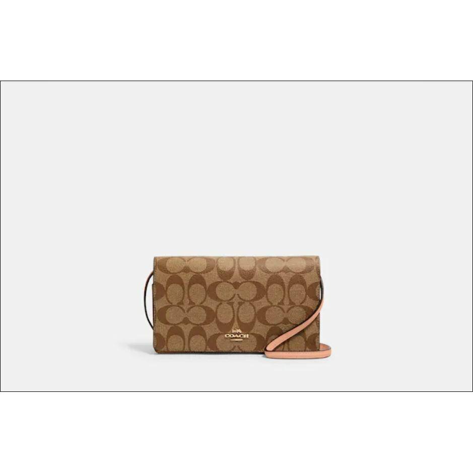 Coach Anna Foldover Crossbody Clutch In Signature Canvas 3036 Im/light Khaki