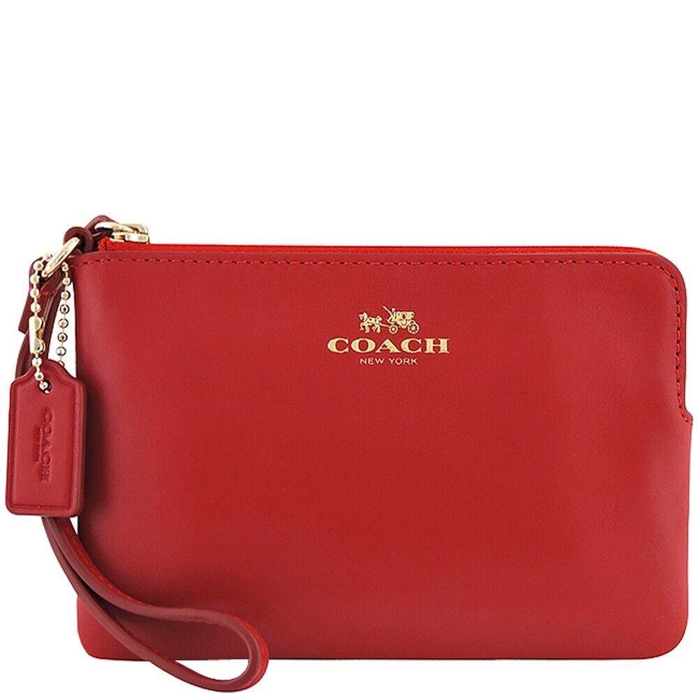 Coach Leather Corner Zip Wristlet Wallet Color: Red