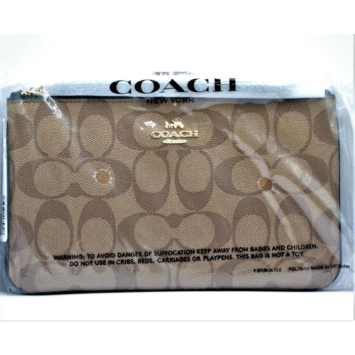 Coach Large Wristlet Signature Pvc Canvas F58695 Khaki/black