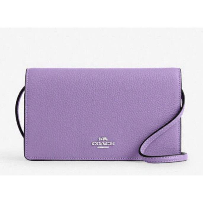 Coach 3037 Anna Foldover Clutch Crossbody Pebble Leather Iris