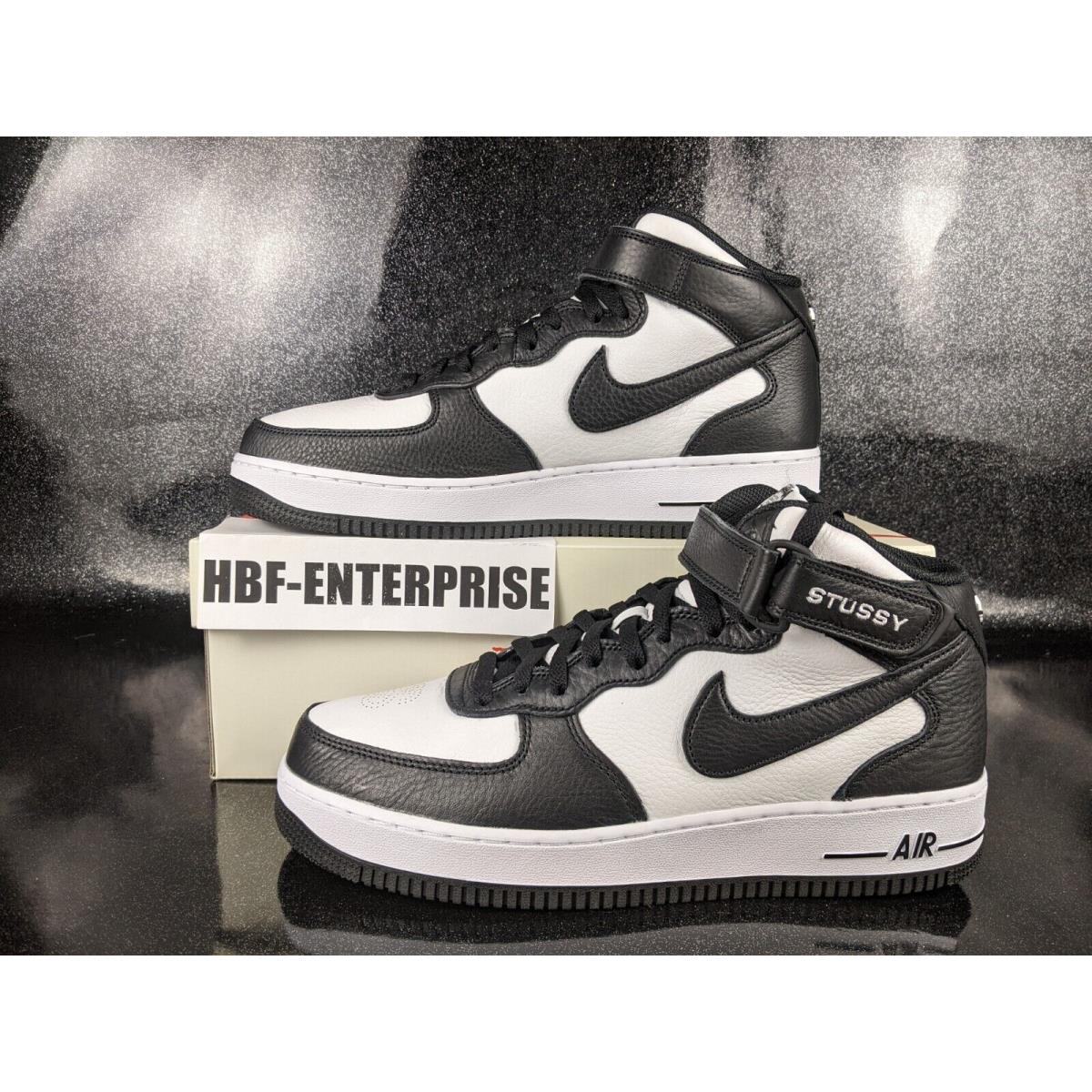 Stussy x Nike Air Force 1 Mid Black White Men`s Size 10.5 - Black