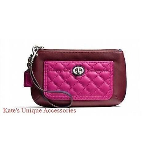 Coach Quilted Park Med Wristlet F50097 Burgundy/multi Leather Cute Gift