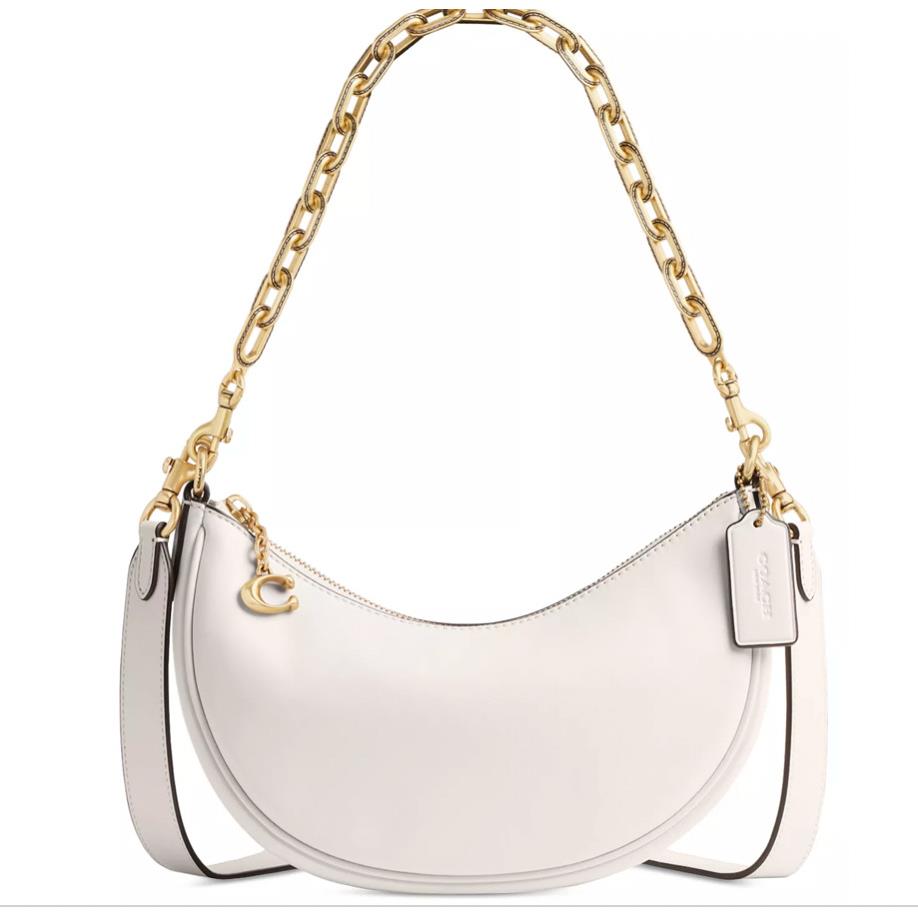 Coach Mira Glovetanned Leather Small Shoulder Bag with Chain White