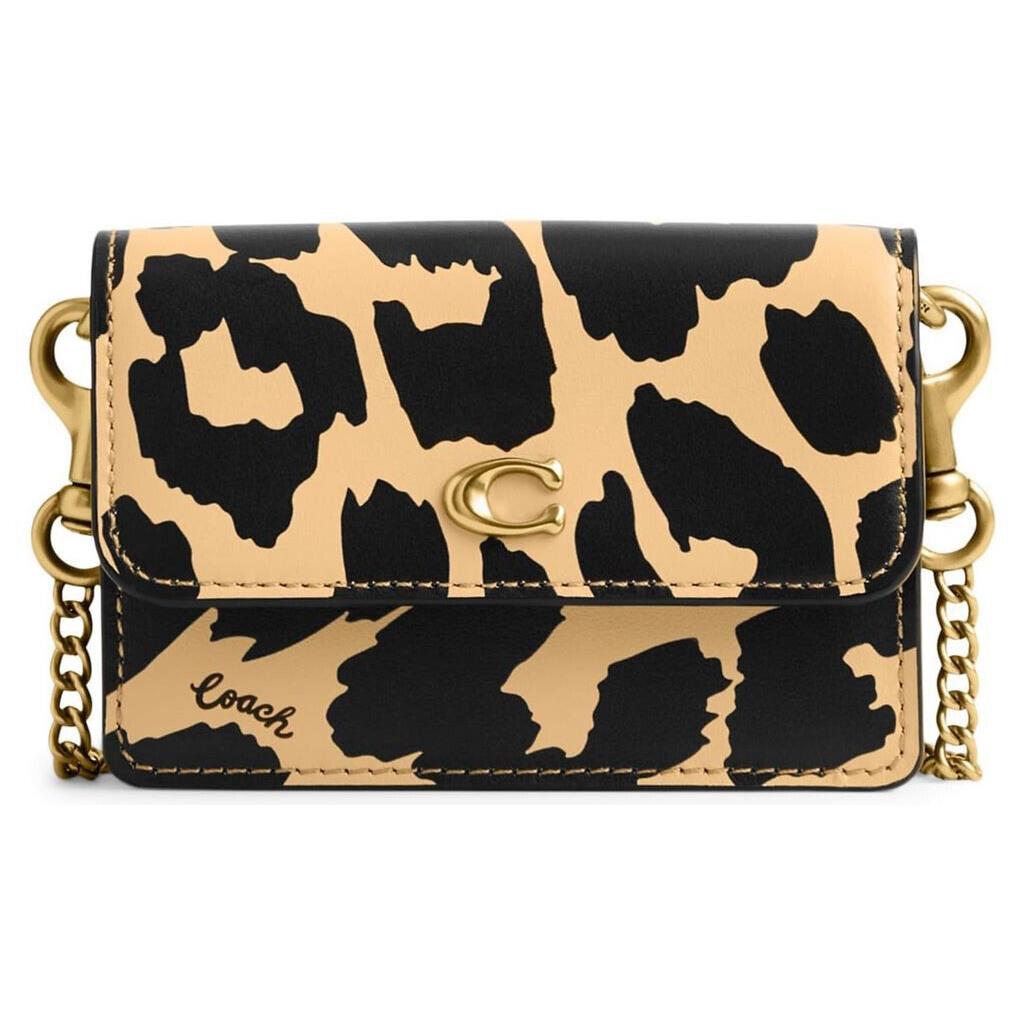 Coach Mini Wallet on a Chain Crossbody Leopard Printed Leather Gold CM699