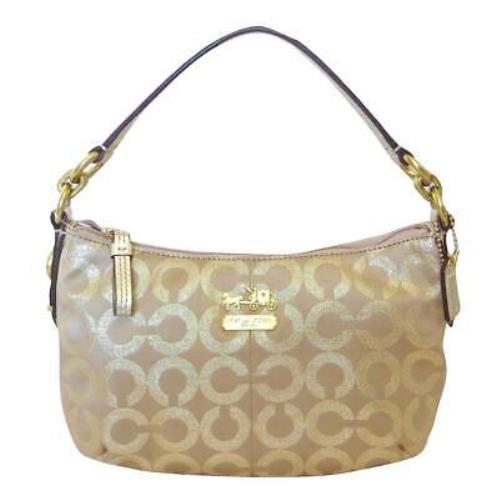 Coach Mia Signature Khaki Gold Lurex Top-handle Pouch Purse 44594 Rare