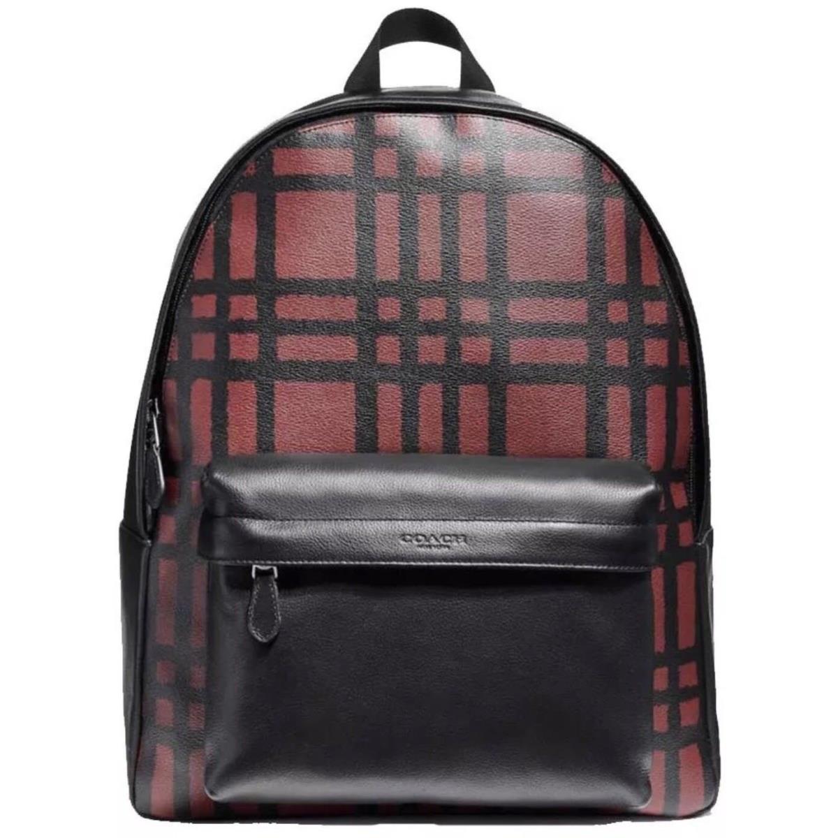 Coach Charles Backpack with Wild Plaid Print Msrp: - black/red