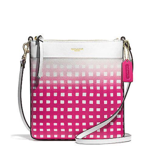 Coach Ombre Gingham Saffiano Leather Swingpack Crossbody 51632 Li/ Pink Ruby