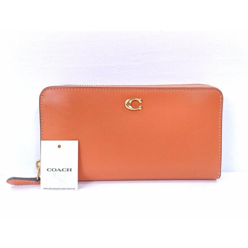 Coach Acordion Zip Leather Wallet Faded Orange