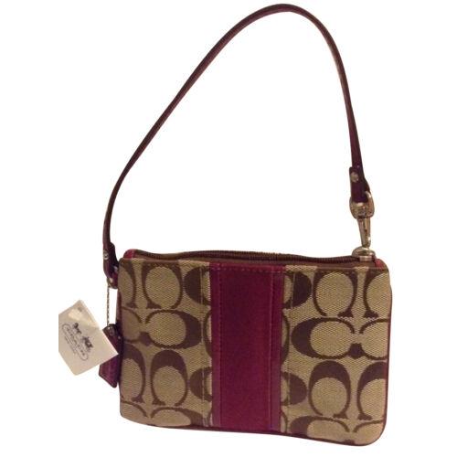 Coach Small Wristlet in Signature C Stripe Leather Berry