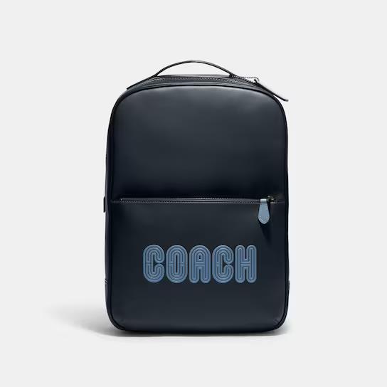 Coach Men` Navy/black Westway Colorblock Coach Patch Leather Backpack CE493