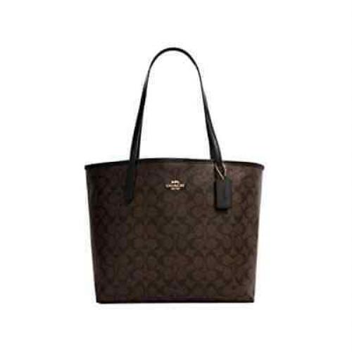 Coach Womens City Tote In Signature Canvas Brown Black OS