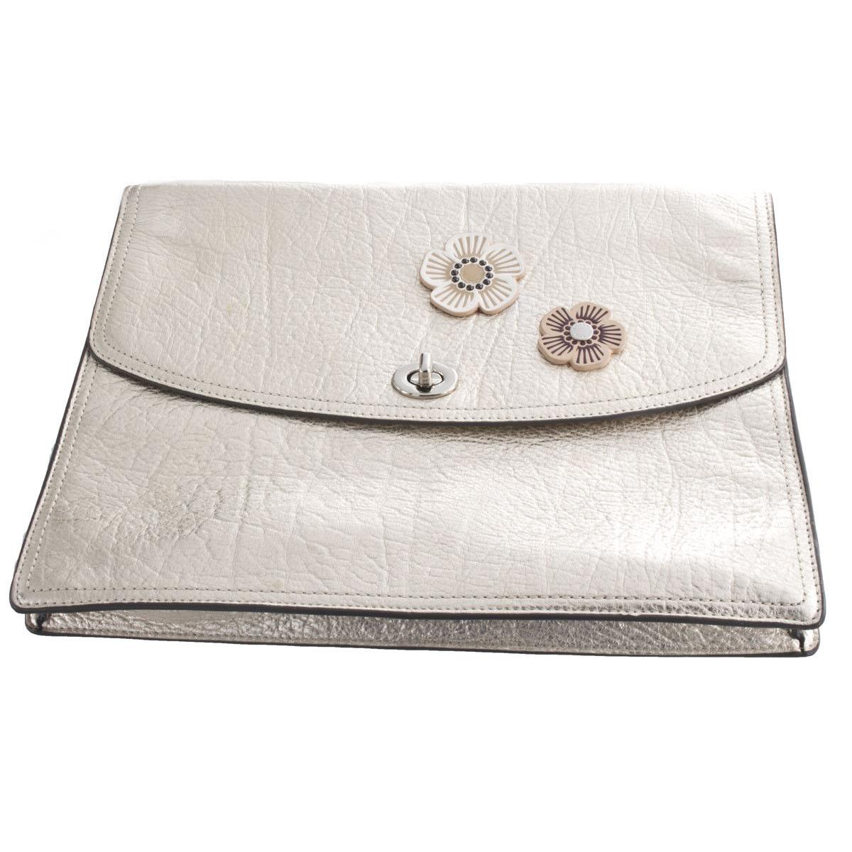 Coach Women`s Silver Champagne Flower Pouch