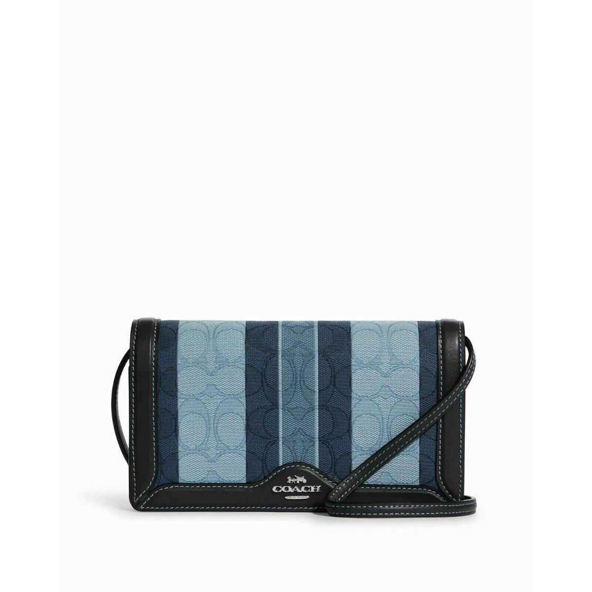 Coach Anna Foldover Crossbody Clutch in Signature Jacquard with Stripes C8754