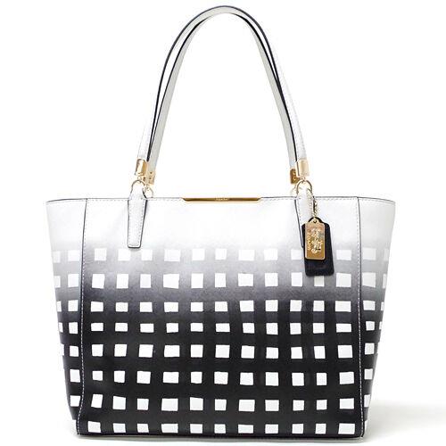 Coach Madison East West Tote in Gingham Saffiano Leather 30118 Li/white/black
