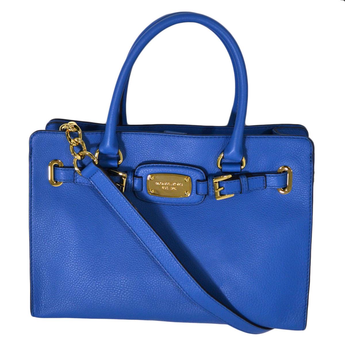 Michael Kors Handbag Hamilton Purse Tote Large Chain Strap Gold Blue Logo