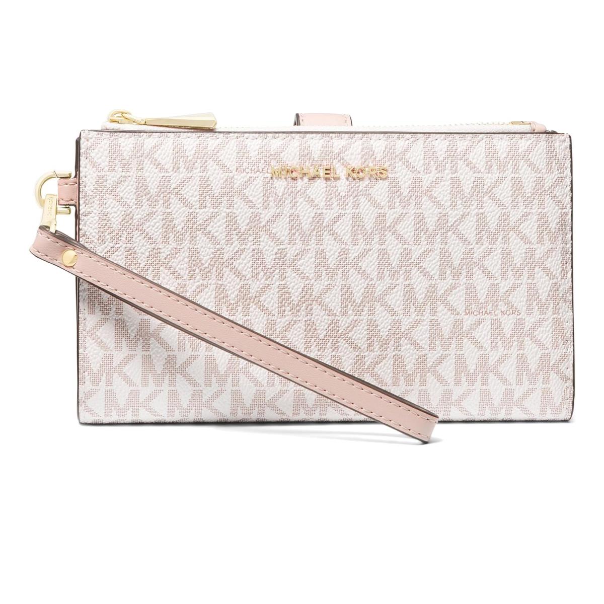 Woman`s Handbags Michael Michael Kors Jet Set Double Zip Wristlet Optic White/Soft Pink