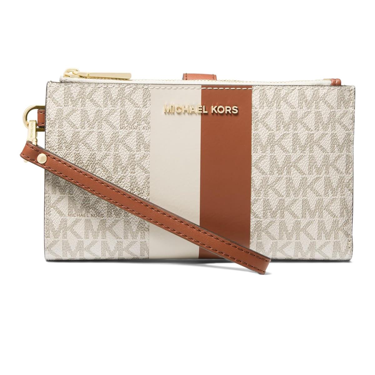 Woman`s Handbags Michael Michael Kors Jet Set Double Zip Wristlet Vanilla/Luggage
