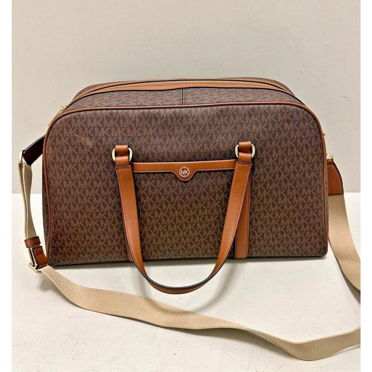 Michael Kors Travel Extra Large Pvc Weekender Duffle MK Shoulder Luggage Bag BROWN