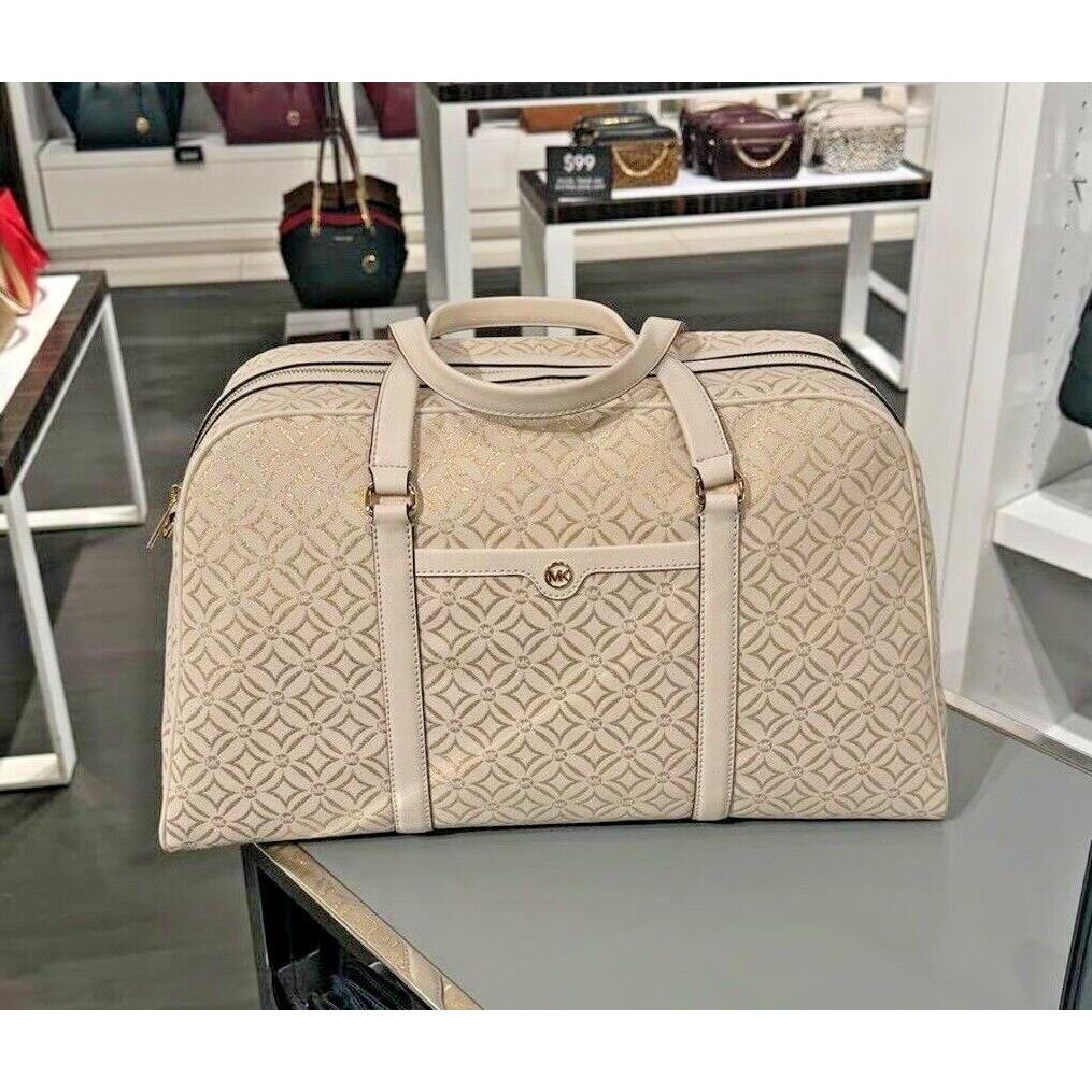 Michael Kors Travel Extra Large Pvc Weekender Duffle MK Shoulder Luggage Bag LIGHT CREAM MULTI (35F4STFU4J)