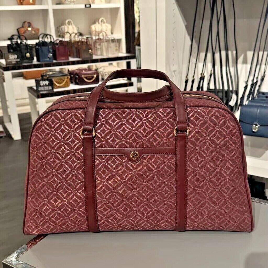 Michael Kors Travel Extra Large Pvc Weekender Duffle MK Shoulder Luggage Bag OXBLOOD MULTI (35F4STFU4J)