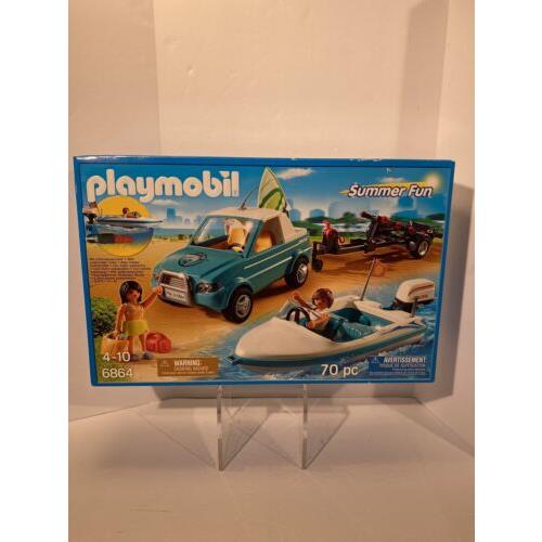 Playmobil Summer Fun 6864 70 Piece Set Jeep with Trailer and Speedboat