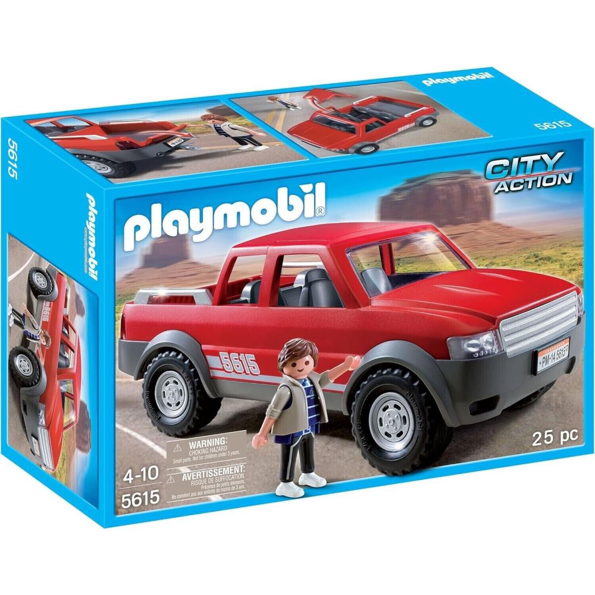 Playmobil 5615 Red Pick-up Truck Big Wheels Off Road Flat Bed Hauler