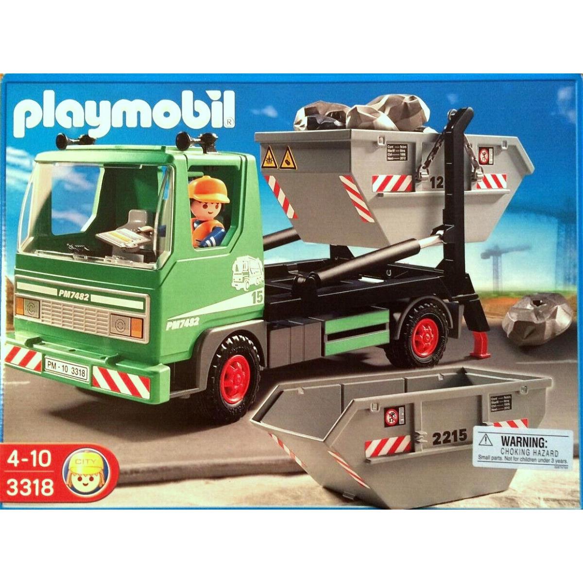 Playmobil 3318 Skip Truck Garbage Lorry with Rock Dirt Containers