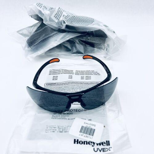 Lot OF 5 Uvex Protege S4201HS BY Honeywell Safety Glasses Black Frame Gray Lens