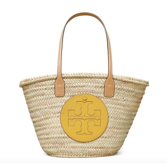 Tory Burch Ella Logo Straw Basket Large Tote Shopper In Natural