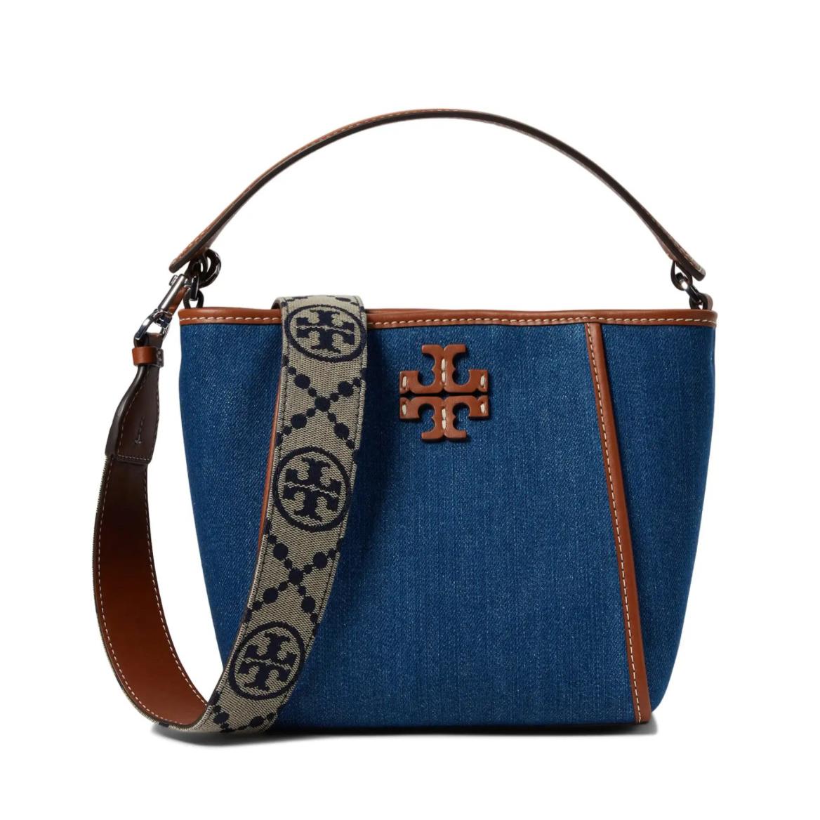 Tory Burch Mcgraw Small Denim Cotton Top Handle Bucket Crossbody-multi