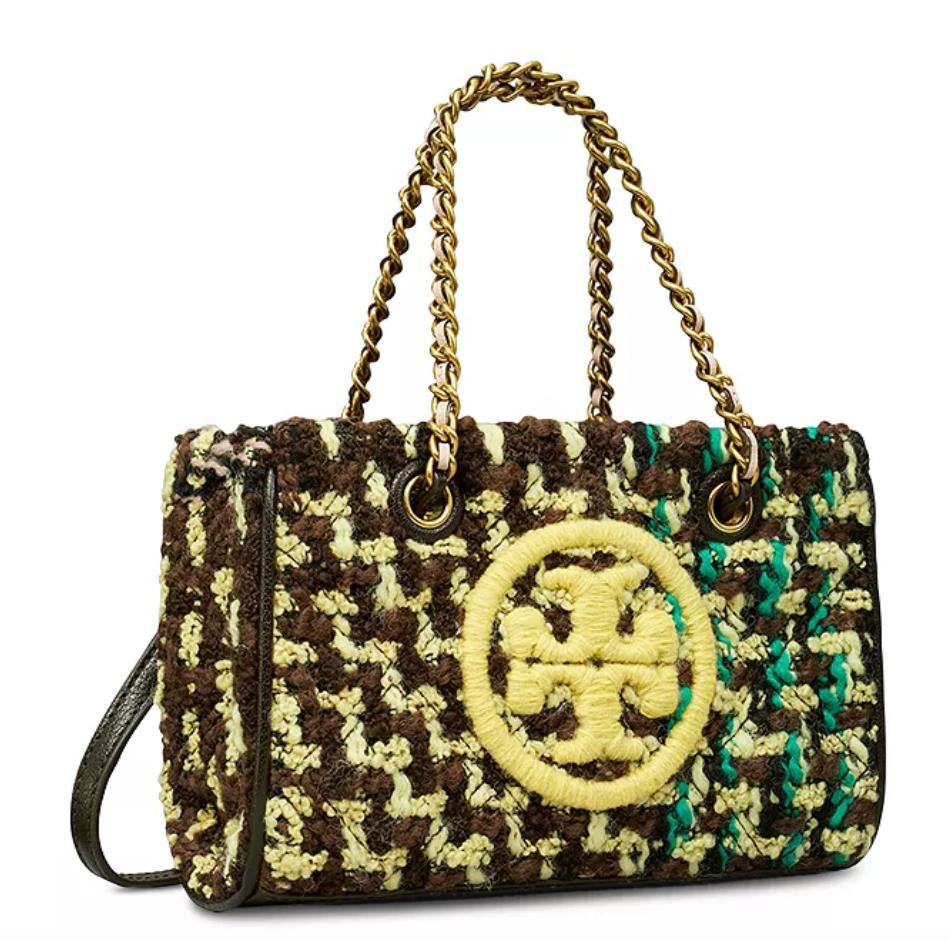 Tory Burch Fleming Soft Colorful Tweed Chain Mini Top Handles Tote