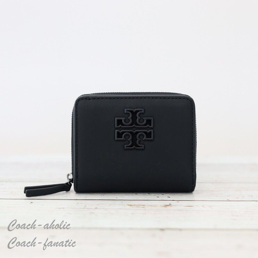 Tory Burch Britten Bifold Logo Zip Coin Leather Wallet in Matte Black