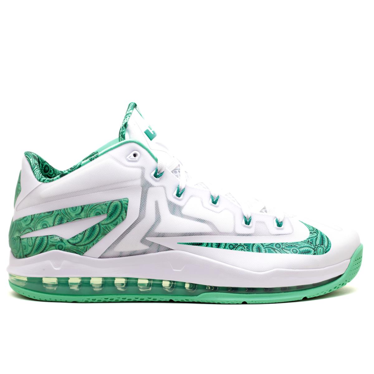 Nike Max Lebron 11 XI Low White/green Sz 8 642849-100 Basketball