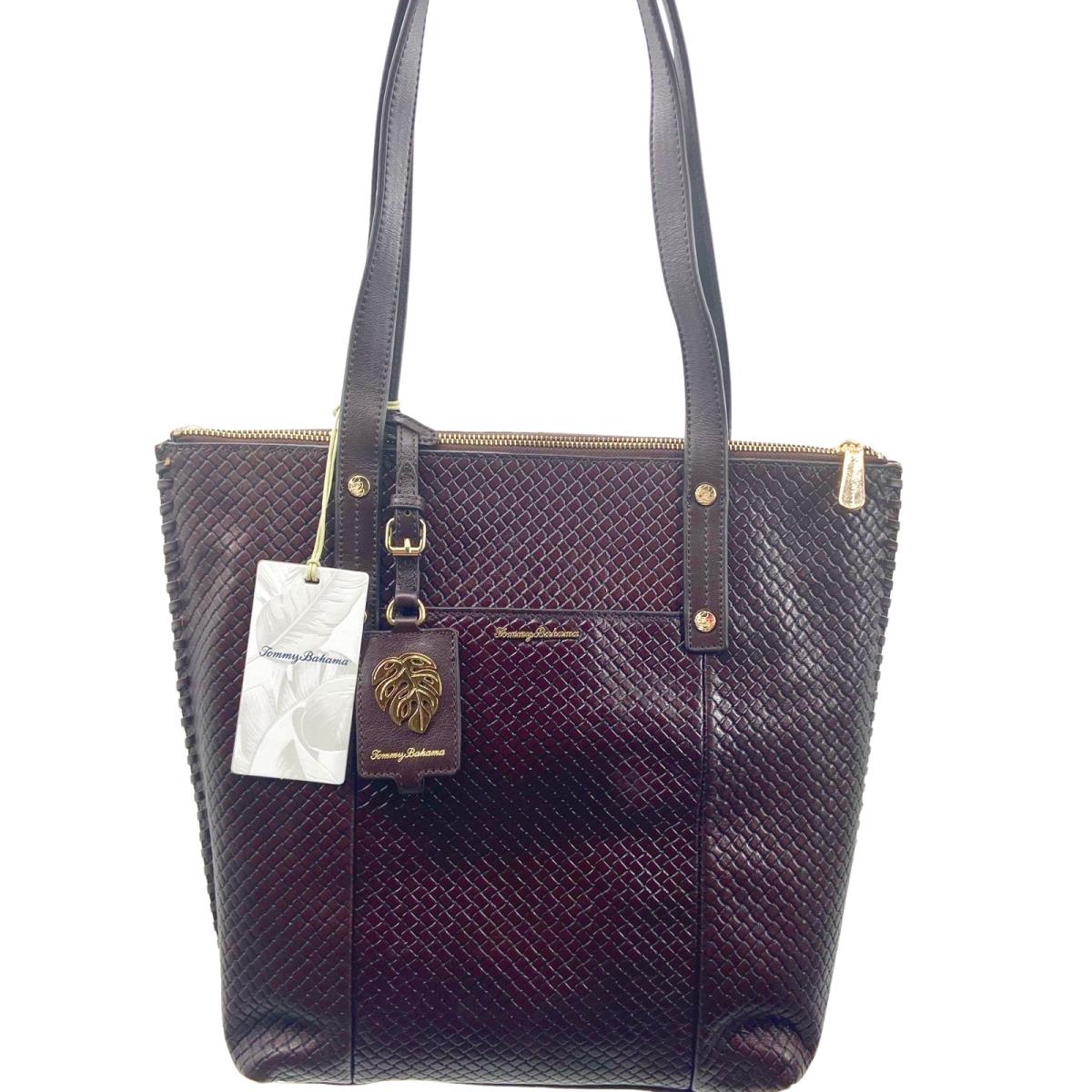 Tommy Bahama Exumas Top Zip Chestnut Leather Tote Handbag Retail