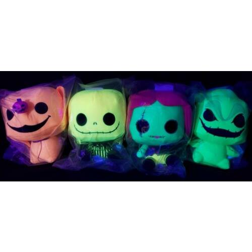 Funko Blacklight Plushies Nightmare Before Christmas Zero Sally Jack Oogie Set 4