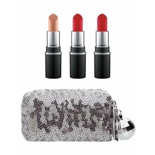 Mac Snow Ball Mini Lipstick Kit - 3 Lipstick + Bag Warm Reds Rare