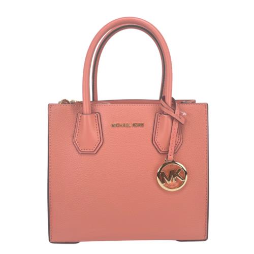 Michael Kors Women`s Mercer Med Sherbet Pebble Leather Messenger Crossbody Purse - Exterior: Pink