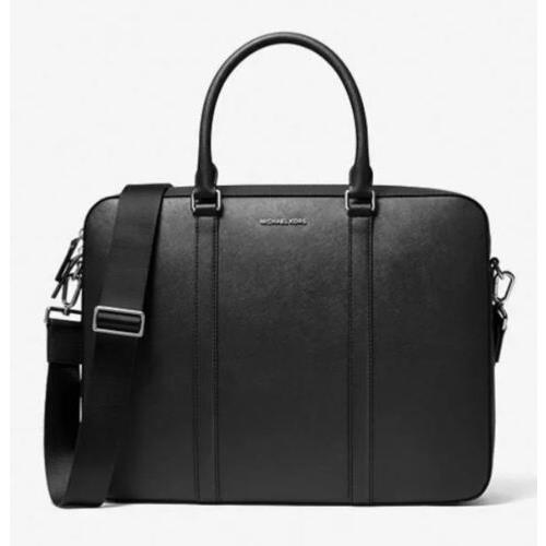 Michael Kors Harrison Crossgrain Leather Briefcase Black