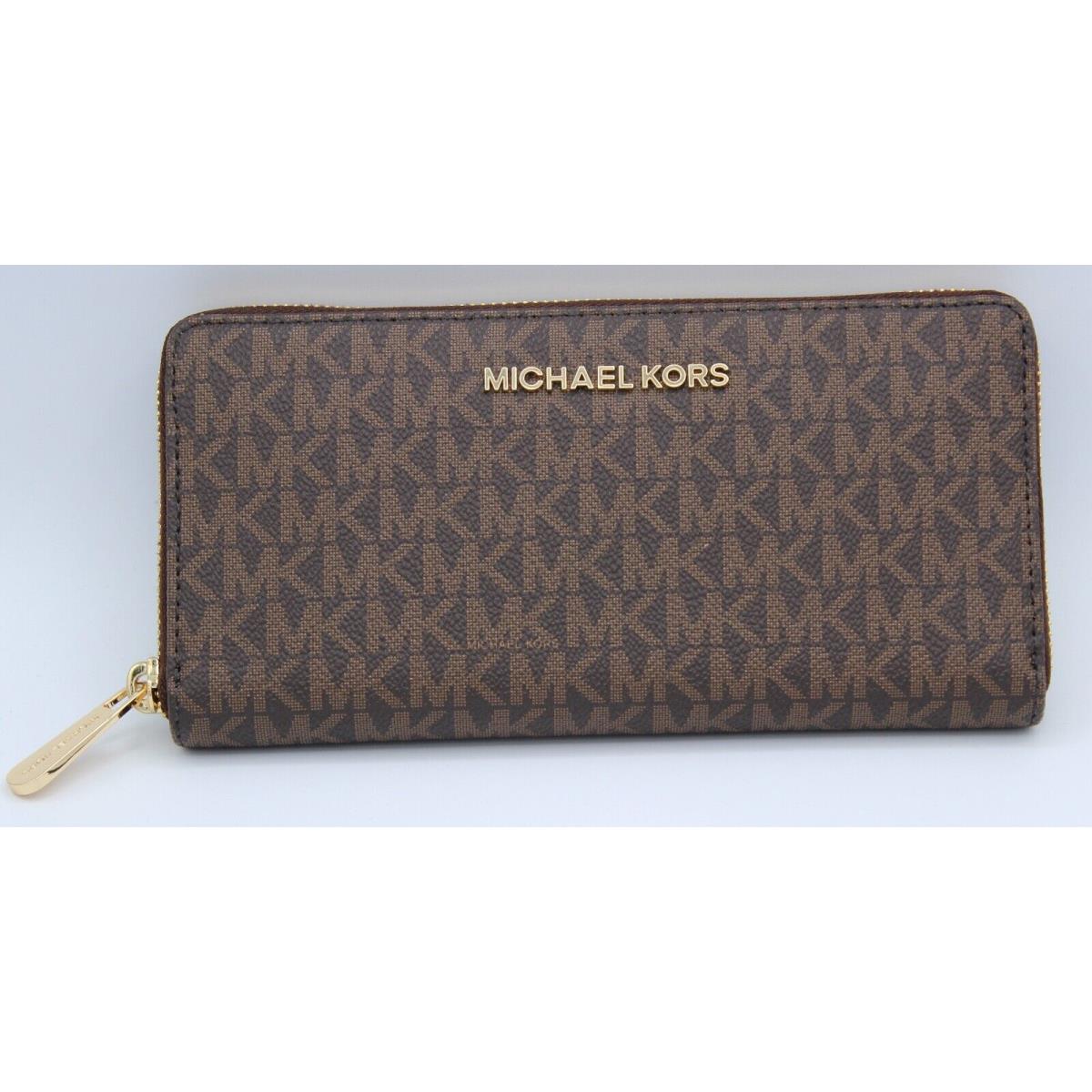 Michael Kors Jet Set Item Zip Around Brown MK Pvc Women`s Wallet