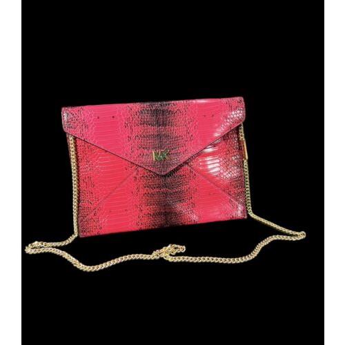 Michael Kors Envelope Clutch Embossed Leather Barbara MD Soft Ultra Pink