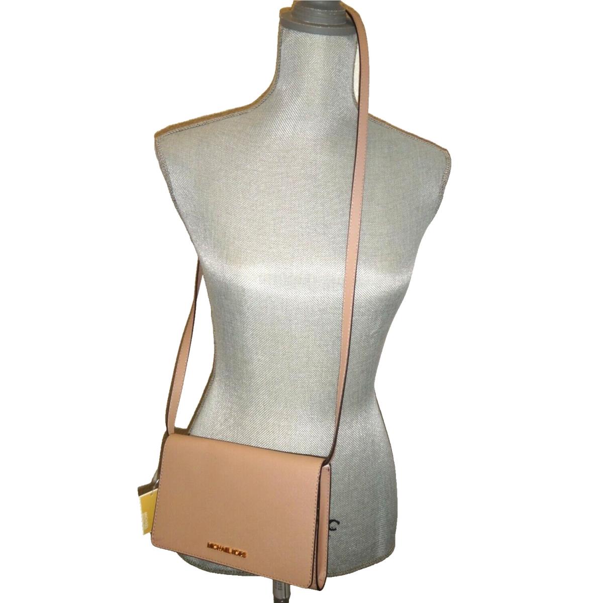 Michael Kors Jet Set MK Convertible Cross-body Clutch Bag Wallet Fawn Saffiano