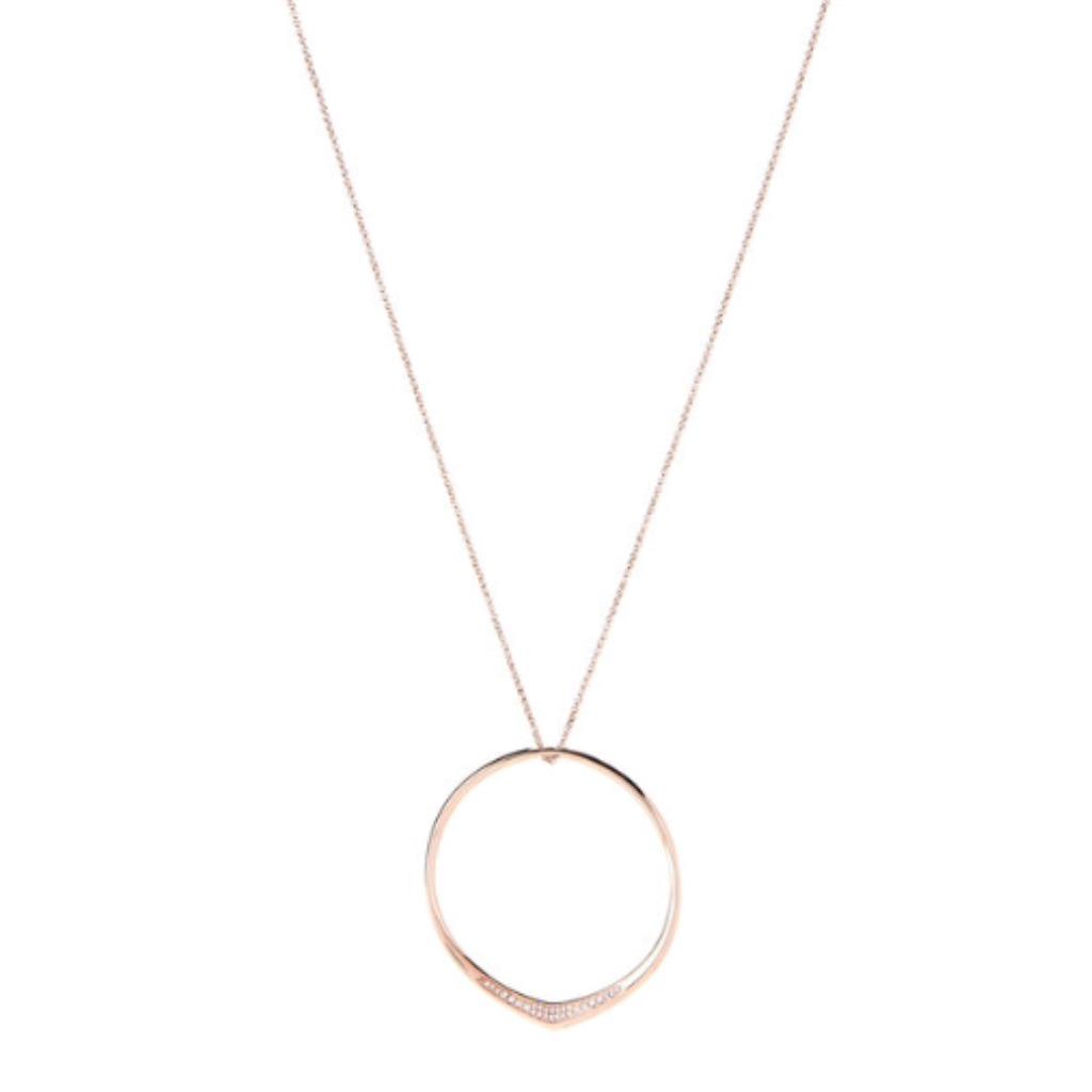 Michael Kors Rose Gold Long Necklace Crystals Circle Pendant MKJ6426791 + MK Box