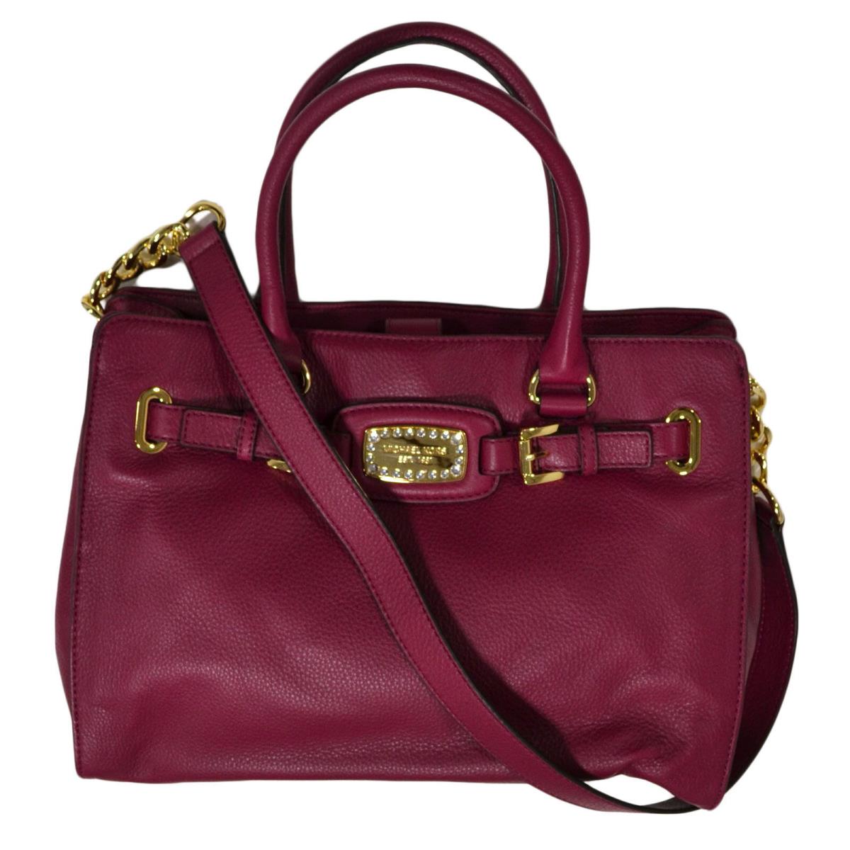 Michael Kors Purse Handbag Large Tote Hamilton Jewel Deep Pink Mk Gold Logo